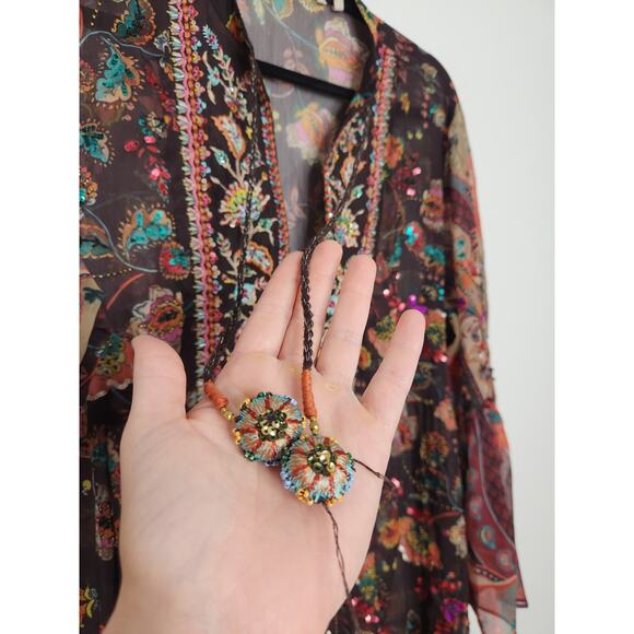 Soft Surroundings Boho Beaded Sequence Embroidered Sheer Oversized Flowy Shirt - Picture 6 of 9